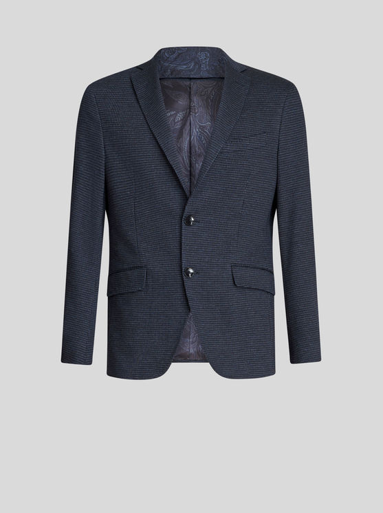Etro , Jacquard Blazer With Hood, Man, Navy Blue, Size 62 In Navy Blue