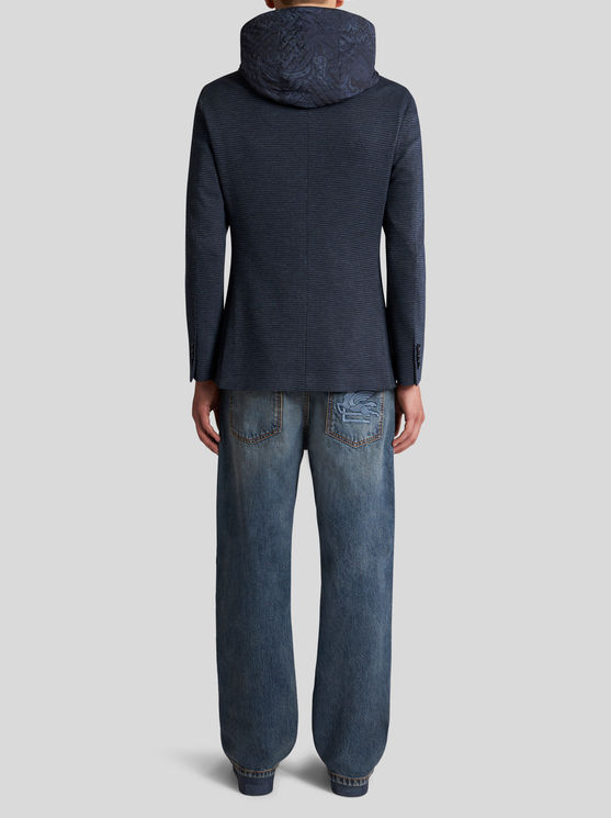 Etro , Jacquard Blazer With Hood, Man, Navy Blue, Size 62 In Navy Blue