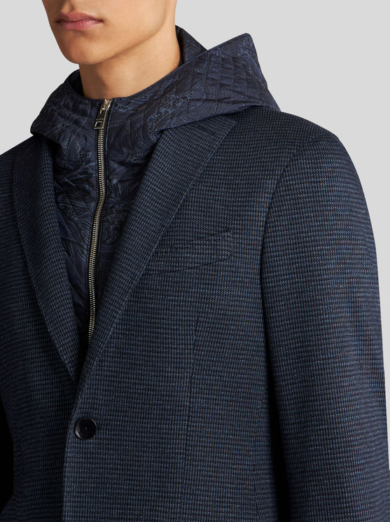 Etro , Jacquard Blazer With Hood, Man, Navy Blue, Size 62 In Navy Blue