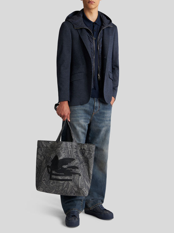 Etro , Jacquard Blazer With Hood, Man, Navy Blue, Size 62 In Navy Blue