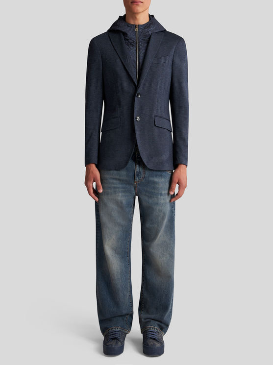 Etro , Jacquard Blazer With Hood, Man, Navy Blue, Size 62 In Navy Blue