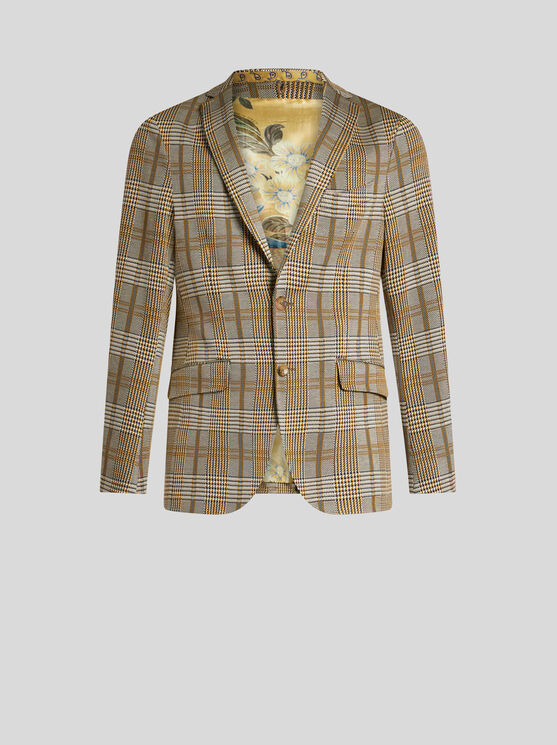 Shop Etro Check Blazer With Removable Bib In Beige