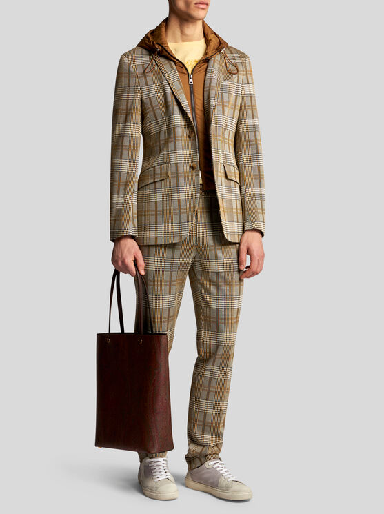 Shop Etro Check Blazer With Removable Bib In Beige