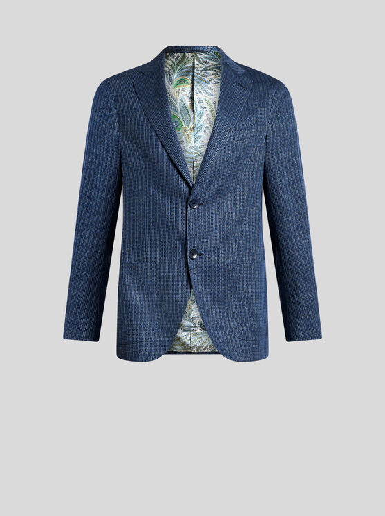 Etro , Linen-blend Jersey Blazer, Man, Light Blue, Size 58 In Light Blue