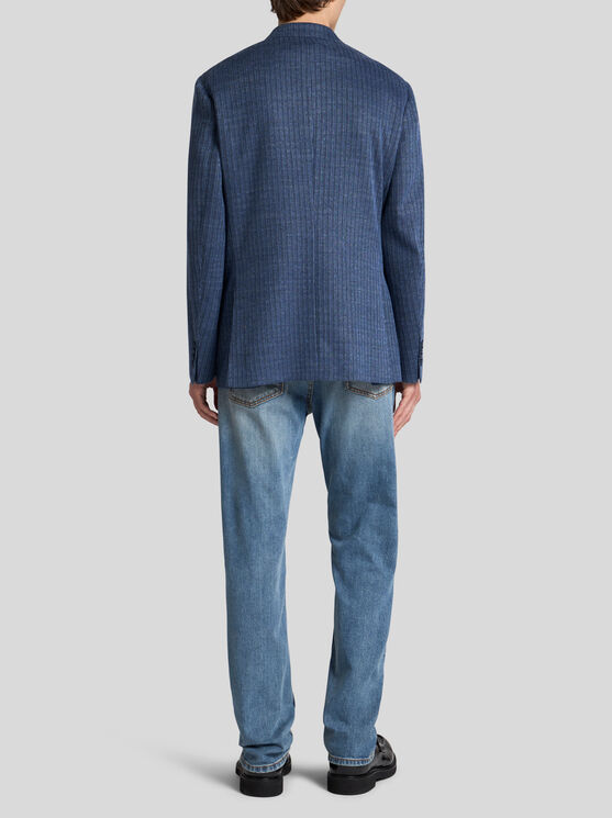 Etro , Linen-blend Jersey Blazer, Man, Light Blue, Size 58 In Light Blue