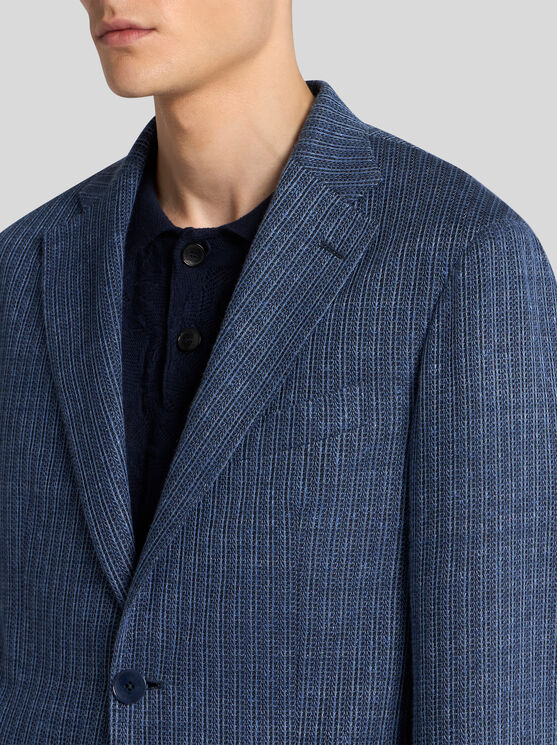 Etro , Linen-blend Jersey Blazer, Man, Light Blue, Size 58 In Light Blue