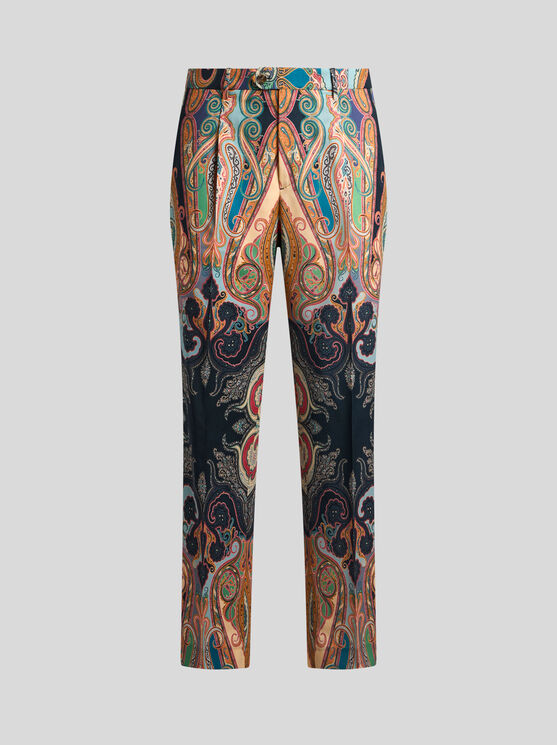 Etro Paisley Print Wool Trousers In Navy Blue
