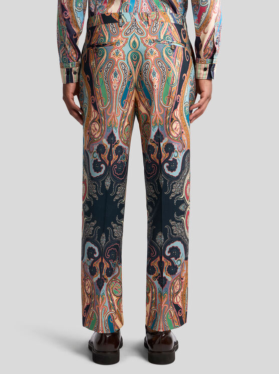 Etro Paisley Print Wool Trousers In Navy Blue