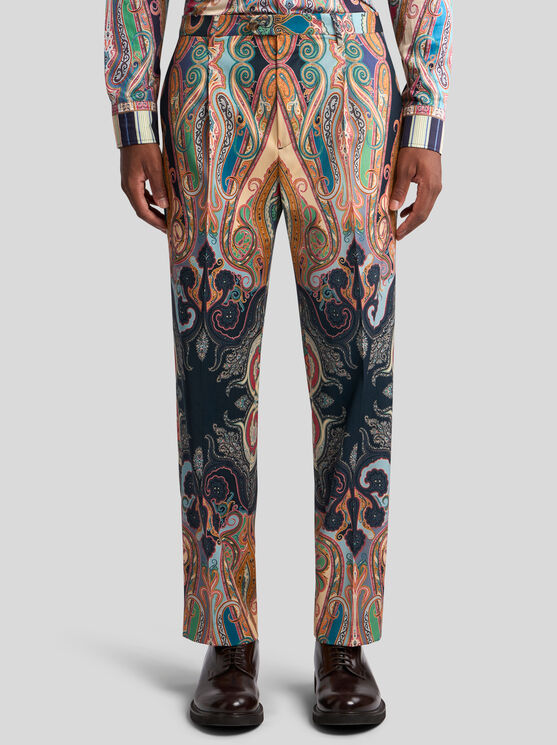 Etro Paisley Print Wool Trousers In Navy Blue
