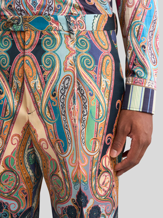 Etro Paisley Print Wool Trousers In Navy Blue