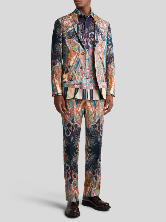 Etro Paisley Print Wool Trousers In Navy Blue