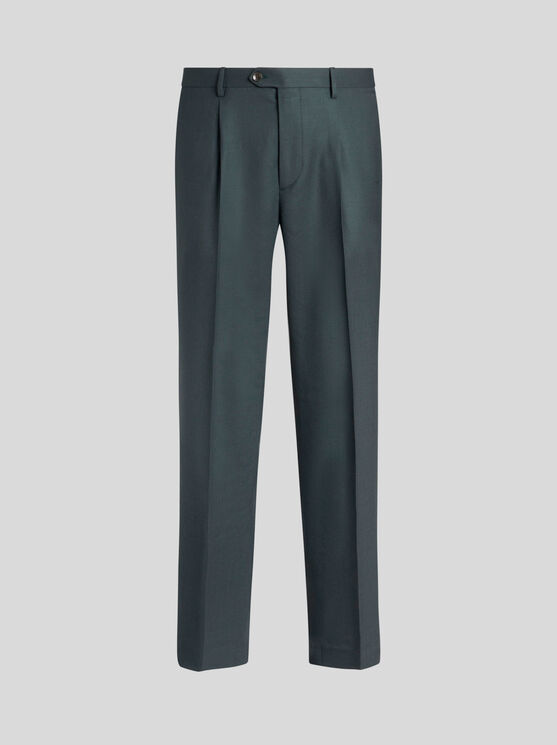 Shop Etro Wool Trousers With Pleats In Green