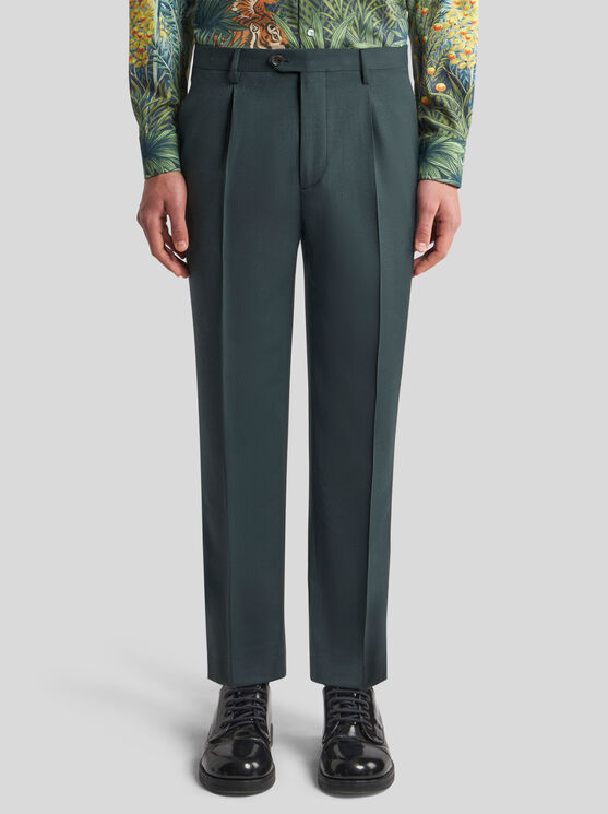 Shop Etro Wool Trousers With Pleats In Green