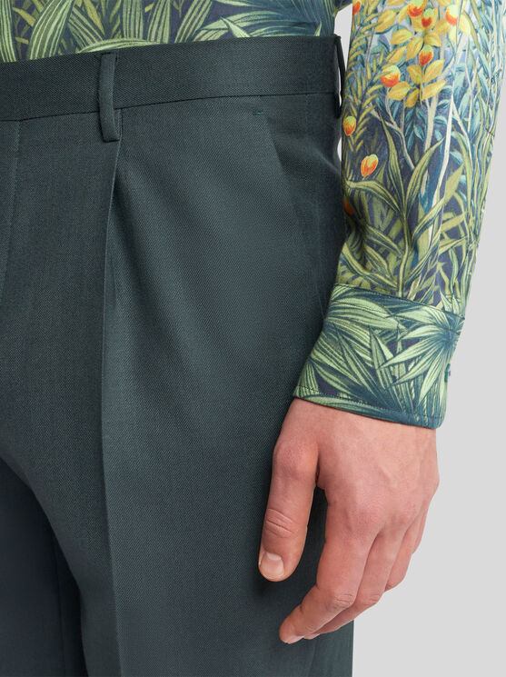 Shop Etro Wool Trousers With Pleats In Green