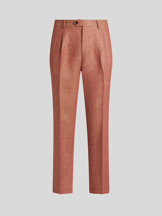 Etro , Linen And Cotton Slub Trousers, Man, Pink, Size 54 In Rosa