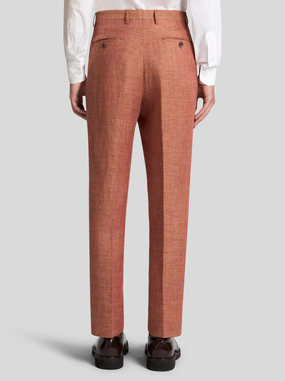 Etro , Linen And Cotton Slub Trousers, Man, Pink, Size 54 In Rosa