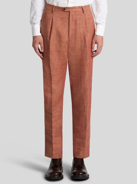 Etro , Linen And Cotton Slub Trousers, Man, Pink, Size 54 In Rosa