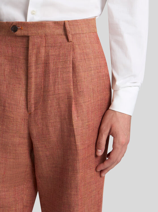 Etro , Linen And Cotton Slub Trousers, Man, Pink, Size 54 In Rosa