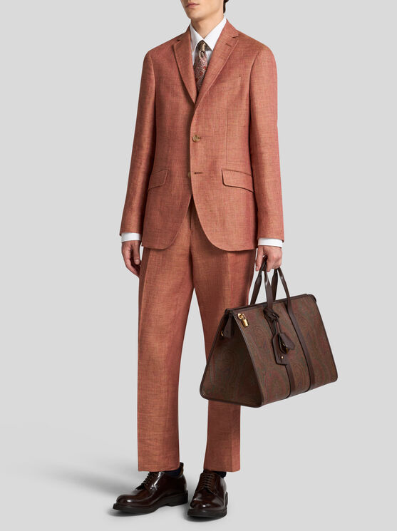 Etro , Linen And Cotton Slub Trousers, Man, Pink, Size 54 In Rosa
