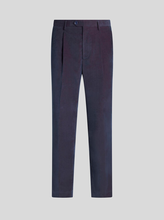 Shop Etro Velvet Trousers With Pleats In Navyblau