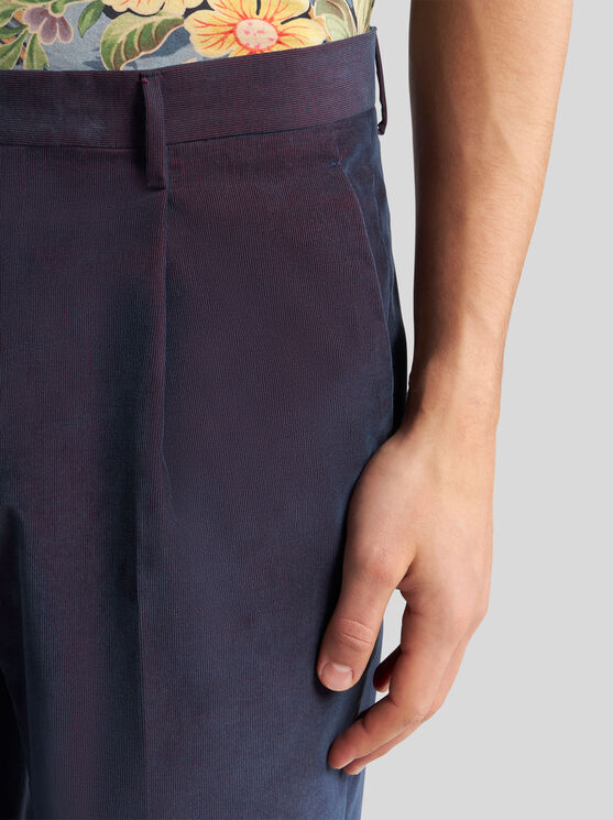 Shop Etro Velvet Trousers With Pleats In Navyblau