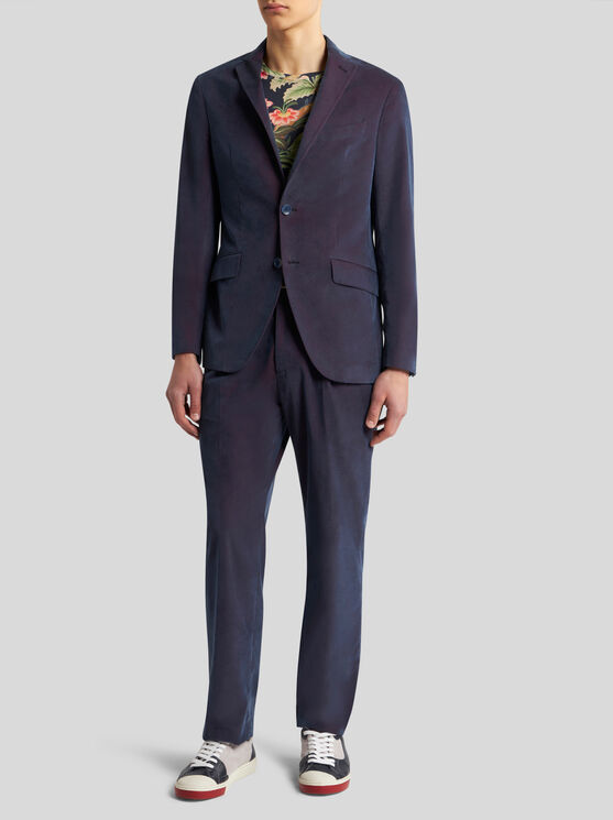 Shop Etro Velvet Trousers With Pleats In Navyblau