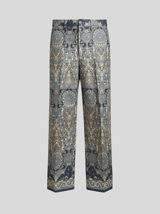 Etro , Tailored Stretch Cotton Trousers, Man, Navy Blue, Size 56 In Navy Blue