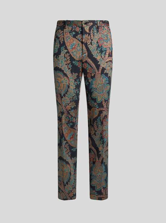 Shop Etro Cotton Jacquard Trousers In Schwarz