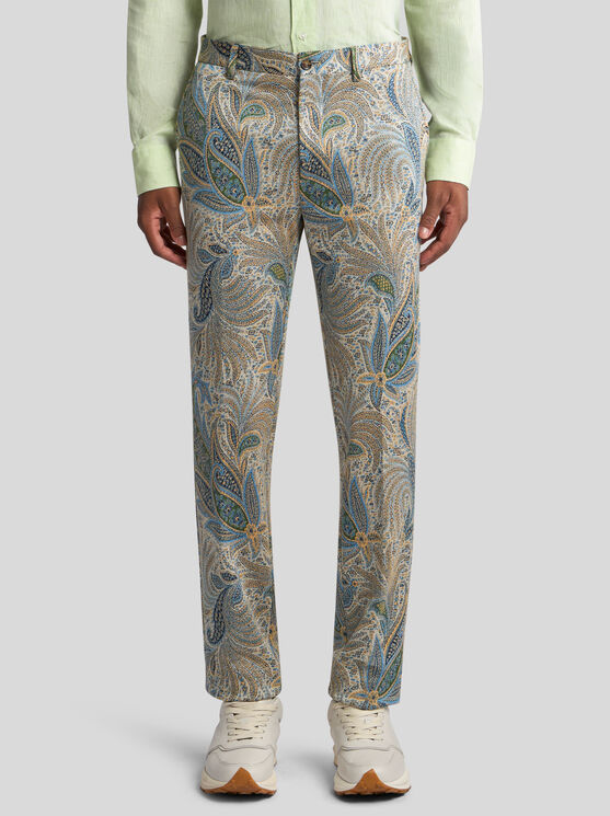 Etro Tailored Foliage-design Trousers In Light Blue
