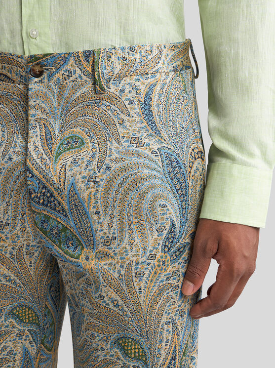 Etro Tailored Foliage-design Trousers In Light Blue