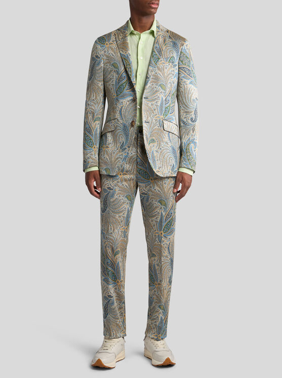 Etro Tailored Foliage-design Trousers In Light Blue