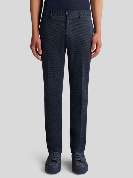 Shop Etro Houndstooth Trousers In Navy Blue