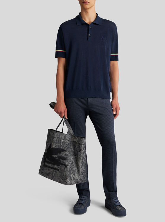 Shop Etro Houndstooth Trousers In Navy Blue