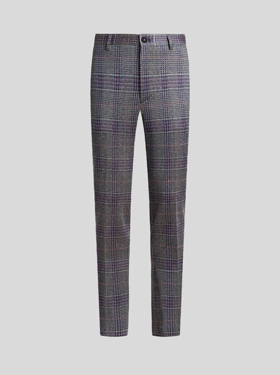 Etro , Check Cotton-blend Trousers, Man, Purple, Size 48 In Purple