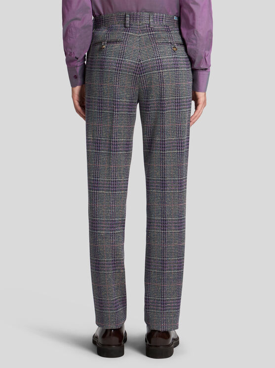 Etro , Check Cotton-blend Trousers, Man, Purple, Size 48 In Purple