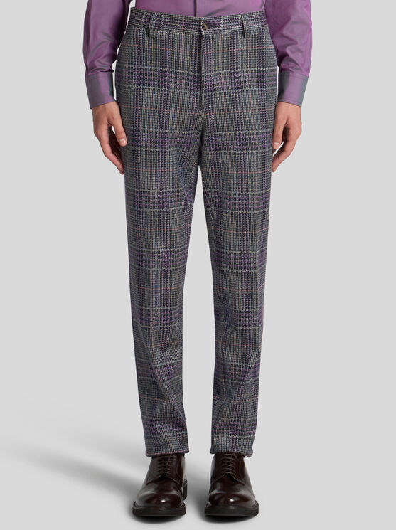 Etro , Check Cotton-blend Trousers, Man, Purple, Size 48 In Purple