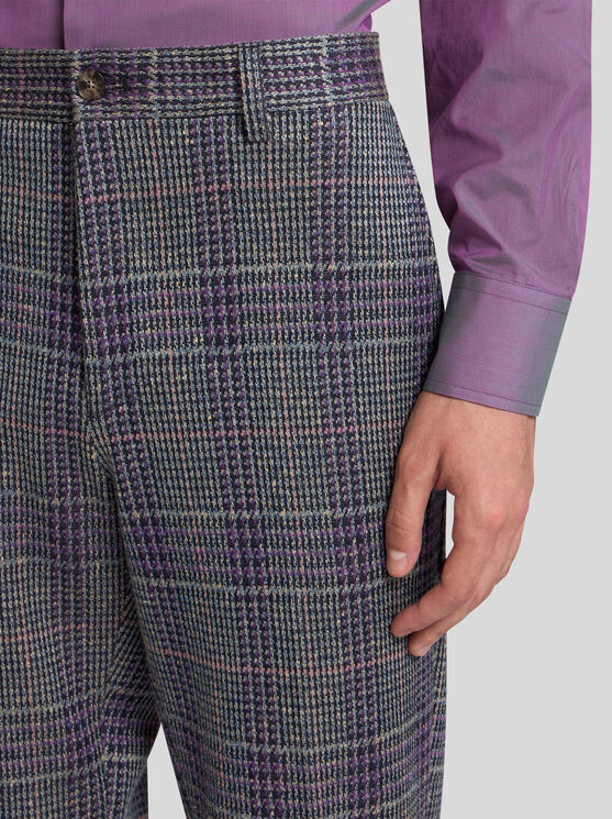 Etro , Check Cotton-blend Trousers, Man, Purple, Size 48 In Purple