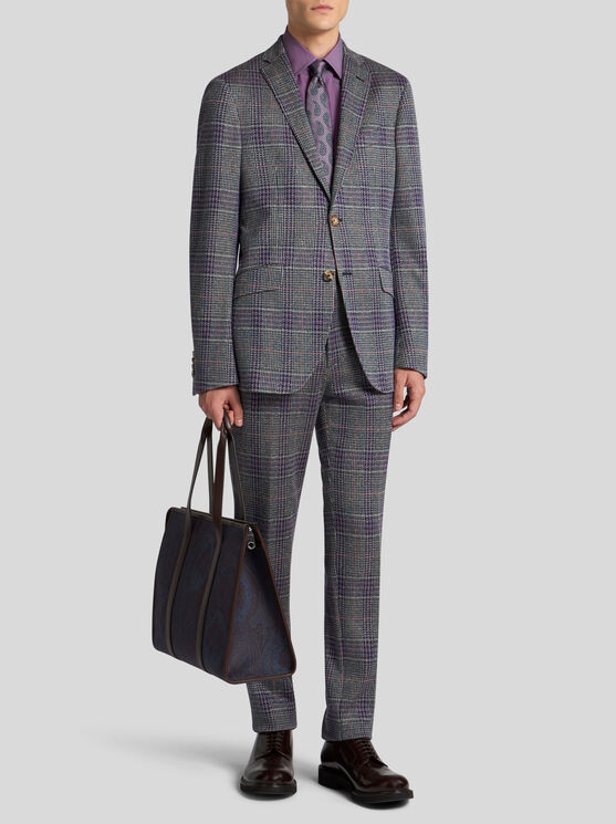 Etro , Check Cotton-blend Trousers, Man, Purple, Size 48 In Purple