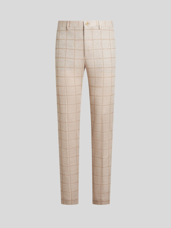 Etro Check Linen-blend Trousers In Beige