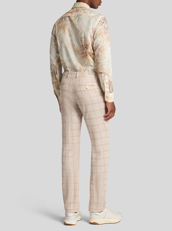 Etro Check Linen-blend Trousers In Beige