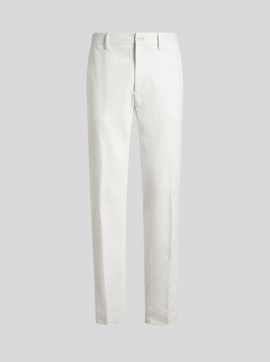 Etro Foliage-design Cotton Trousers In White