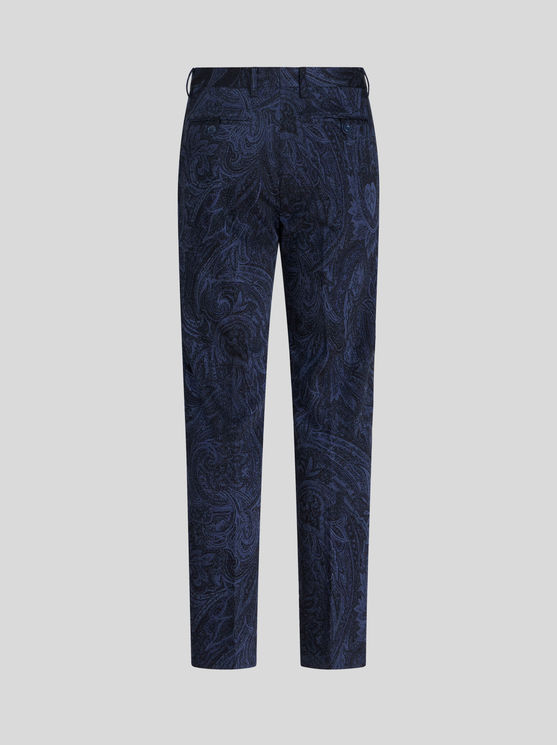 Shop Etro Paisley Cotton Jacquard Trousers In Navy Blue