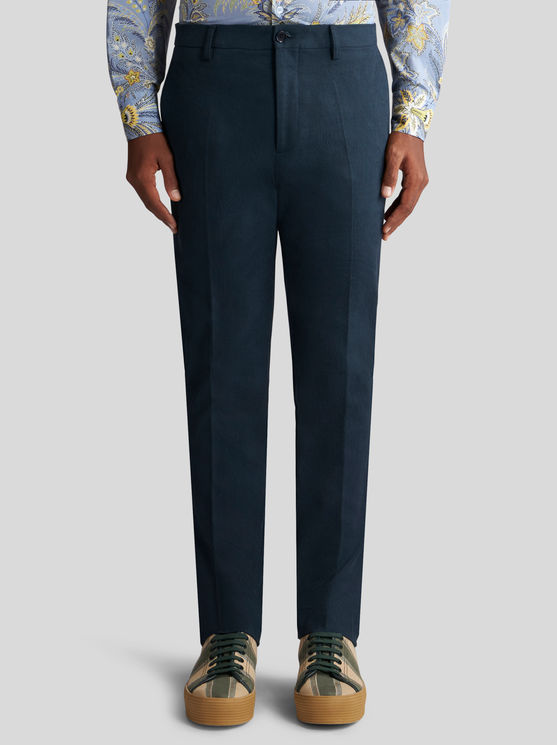 Shop Etro Paisley Jacquard Trousers In Navy Blue