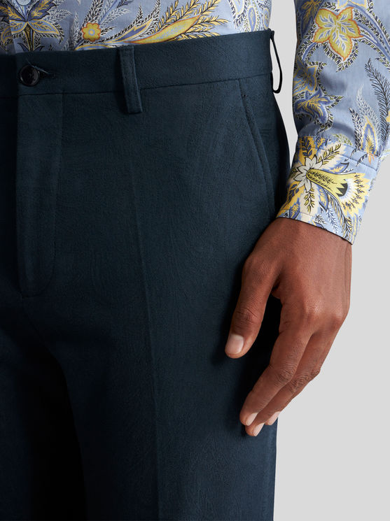 Shop Etro Paisley Jacquard Trousers In Navy Blue