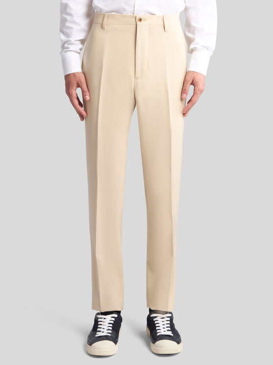 Shop Etro Wool Twill Trousers In Beige