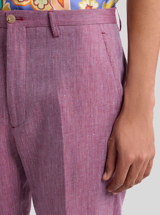 Etro Slub Linen Trousers In Pink