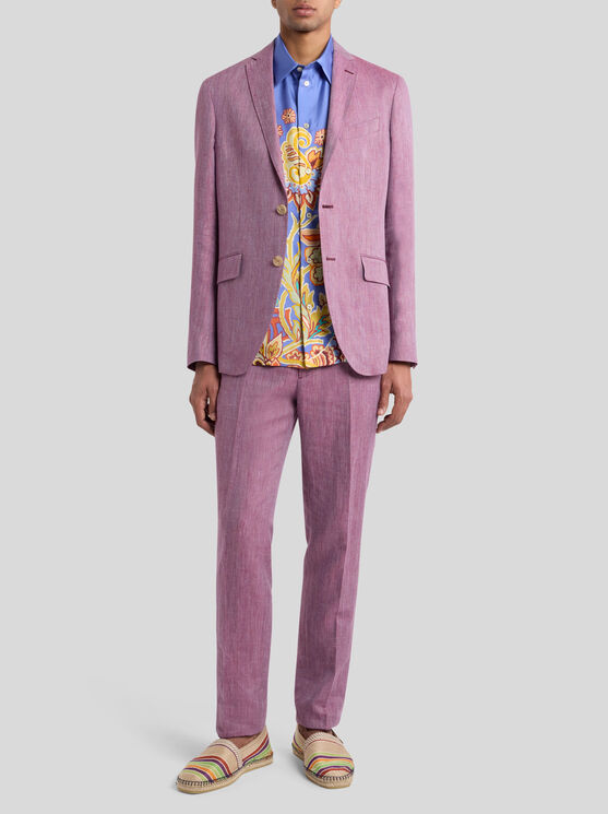 Etro Slub Linen Trousers In Pink