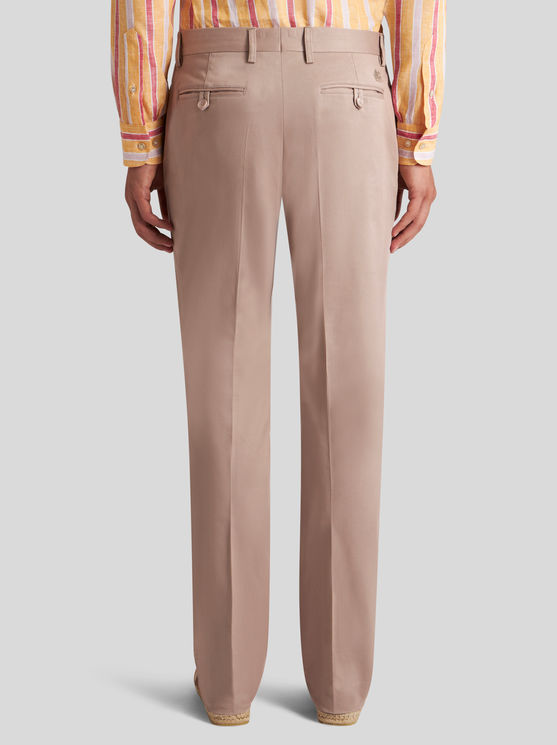 Shop Etro Stretch Cotton Trousers In Beige