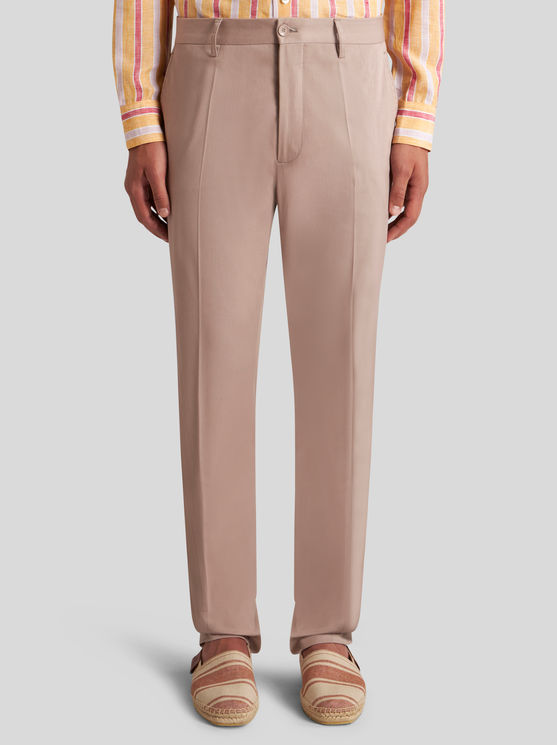 Shop Etro Stretch Cotton Trousers In Beige