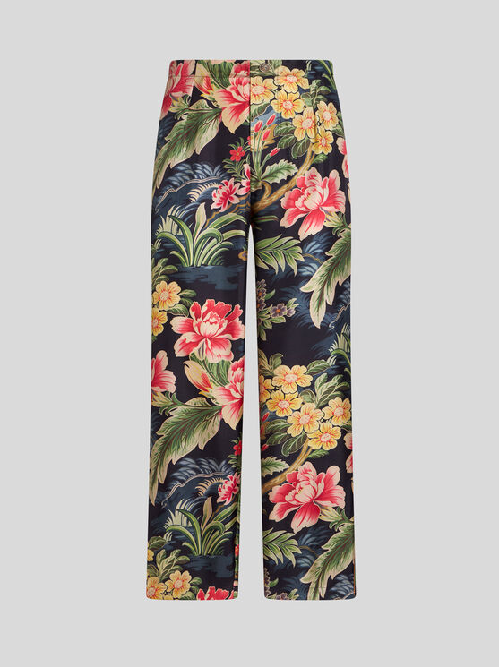 Shop Etro Printed Silk Trousers In Multicolour